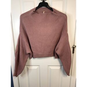 Free People Emmy Mock Neck Oversized Cropped Knit Sweater Blush XS